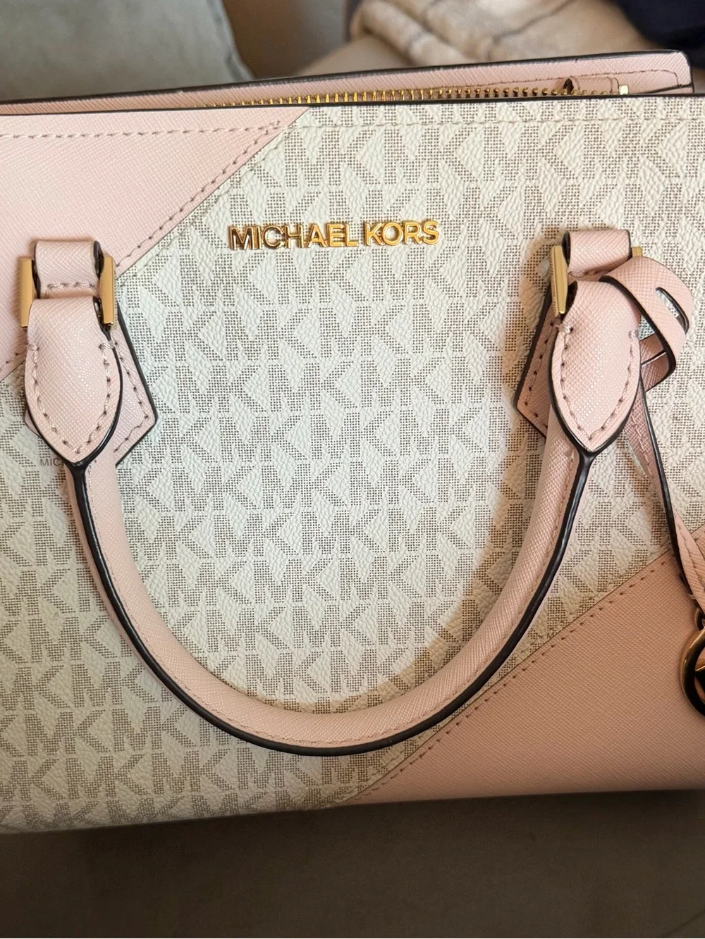 Michael Kors Blush Pink and Beige Logo Satchel